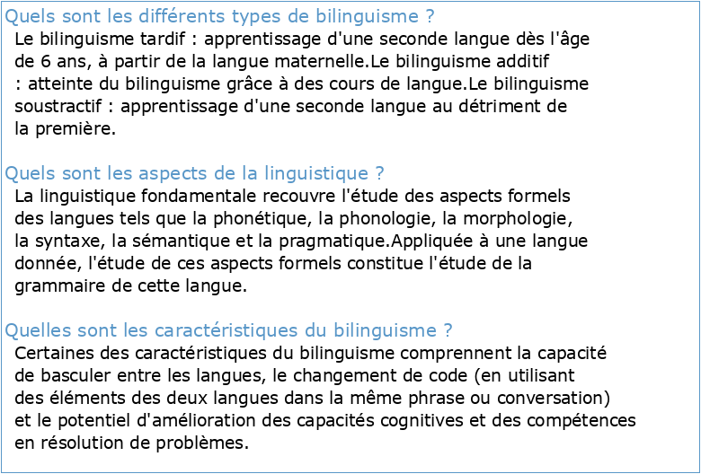 Les différents aspects du bilinguisme