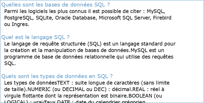 Bases de Données Langage SQL