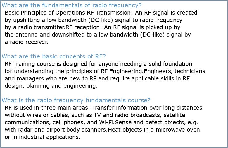 Radio Frequency Fundamentals – Part 1 Objectives