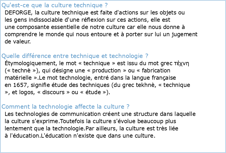 Culture technique et technologie