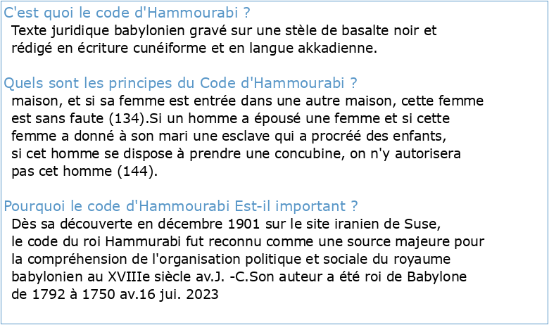 La loi de Hammourabi