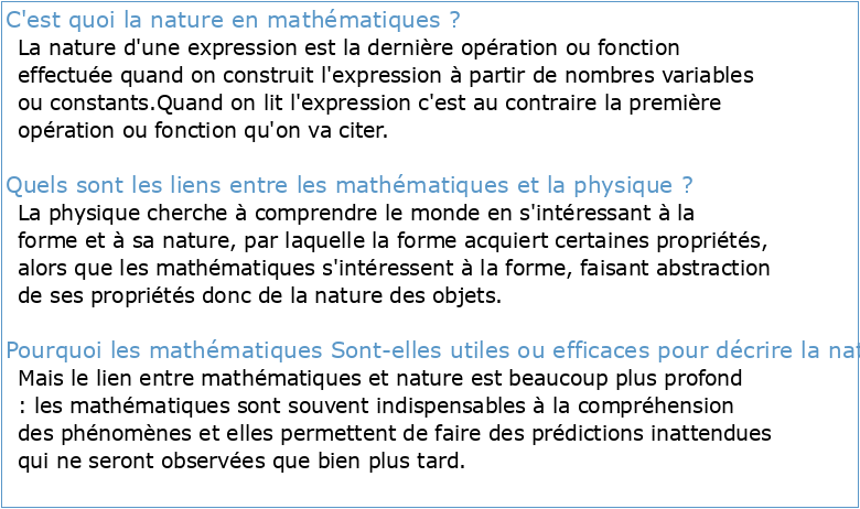 Mathématiques et Physique Le langage de la Nature est-il