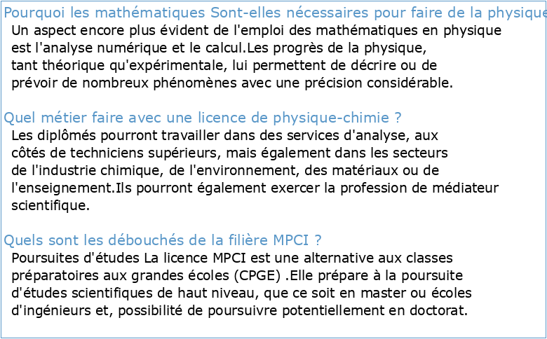 Licence mention Physique-Chimie Méthodes Mathématiques pour