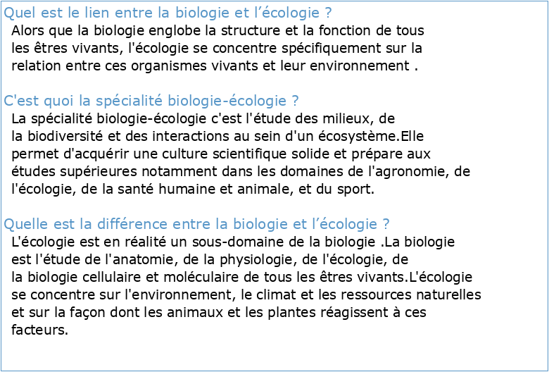 Biologie et écologie