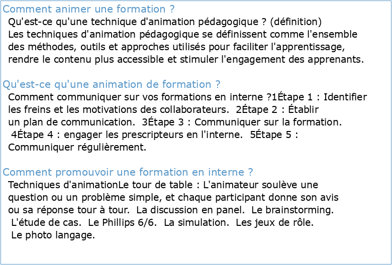 « Animation d'une formation interne »