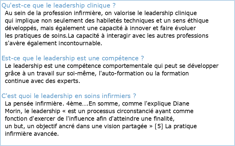 Le leadership clinique: une compétence clé pour la pratique