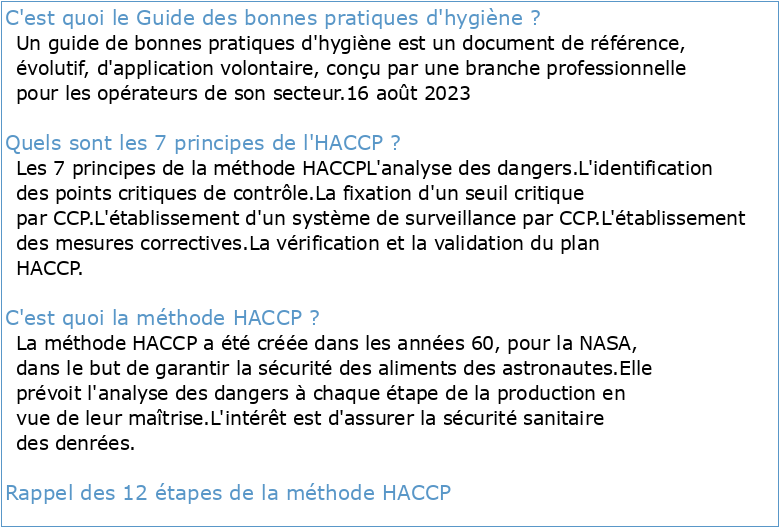 Guide de bonnes pratiques d'hygiène et application de l'HACCP