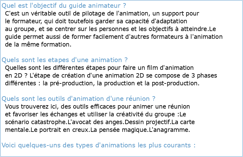 Guide d'animation