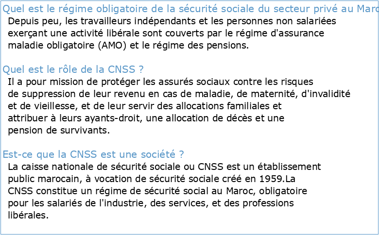 Le régime de la sécurité sociale (CNSS)