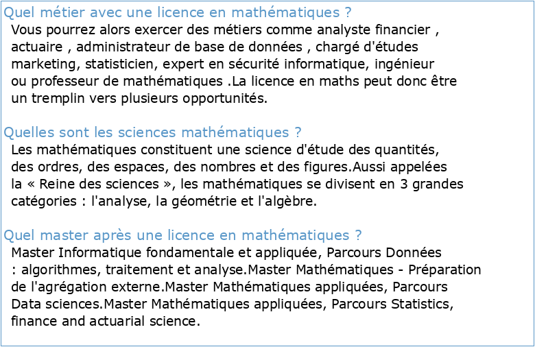 Filière Licence d'Etudes Fondamentales Sciences Mathématiques et