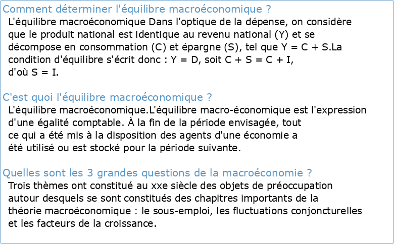 ECO3022 : Macro economie III Equilibre macro economique