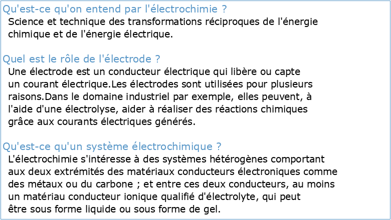 L'électrochimie et ses applications