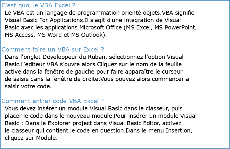 MQM Le tableur Excel 2021 Présentation de VBA