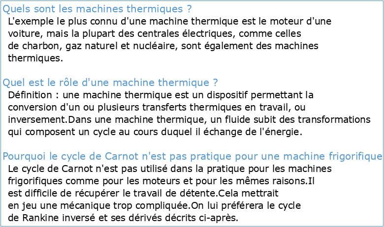 Chapitre 6 : Machines thermiques I Généralités