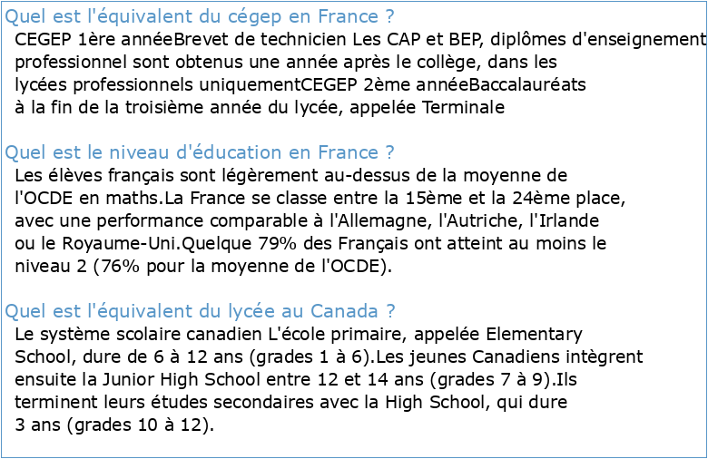 Équivalences entre les systèmes d’éducation français et québécois