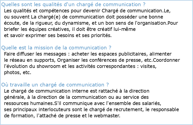 CHARGE DE COMMUNICATION  Fiche Métier