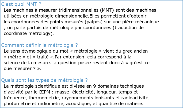 Notions de métrologie et MMT I Introduction à la