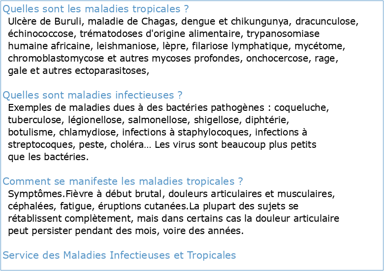 MALADIES INFECTIEUSES ET TROPICALES