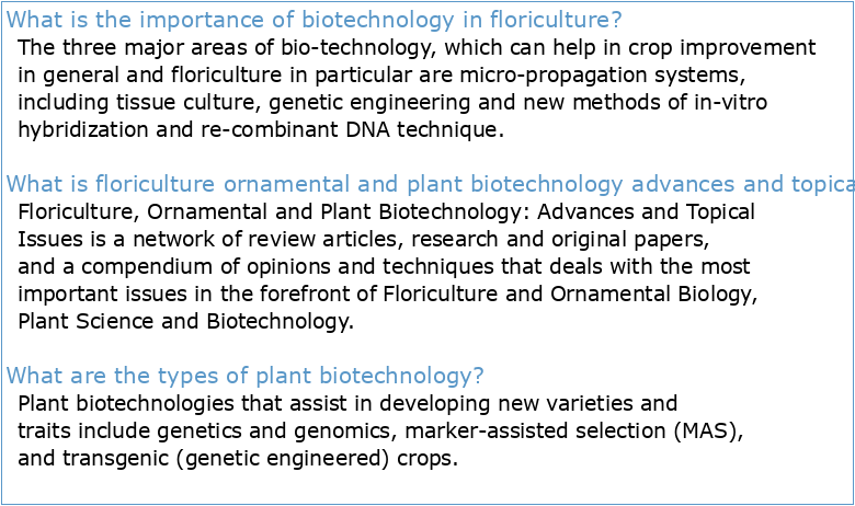 Floriculture Ornamental and Plant Biotechnology