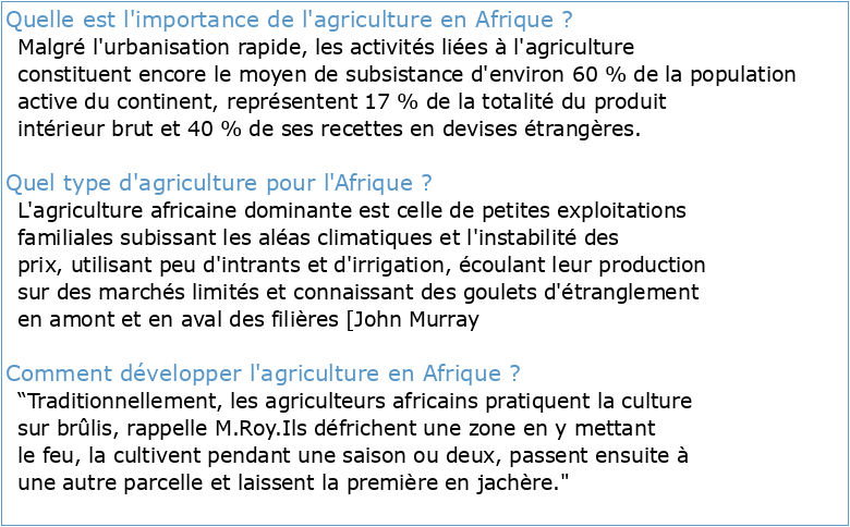 AGRICULTURE ALIMENTATION &EMPLOI EN AFRIQUE