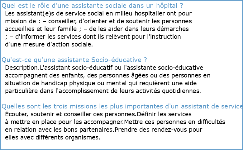 ASSISTANT SOCIO-EDUCATIF Service Social hospitalier (Fiche de