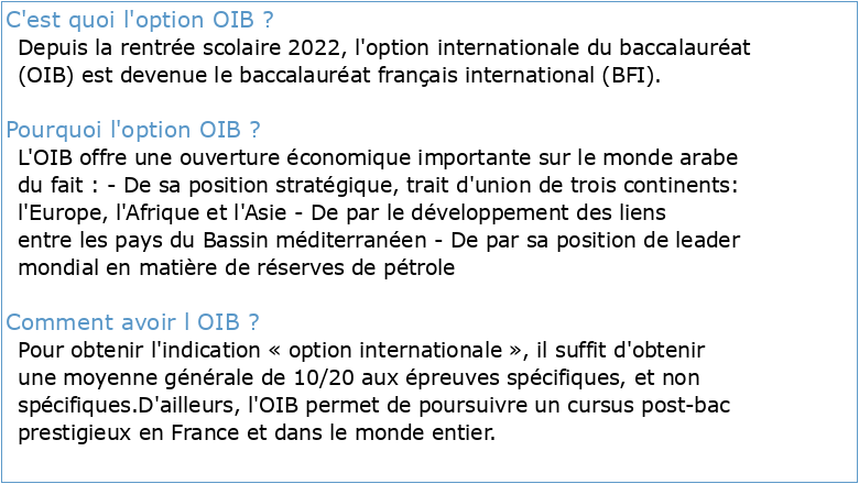 OPTION INTERNATIONALE DU BACCALAURÉAT (OIB)