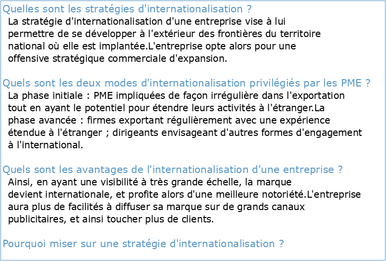 Stratégies d'internationalisation des PME Les apports en termes de