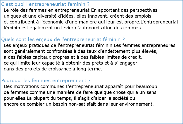 L'entrepreneurship féminin : essai de conceptualisation
