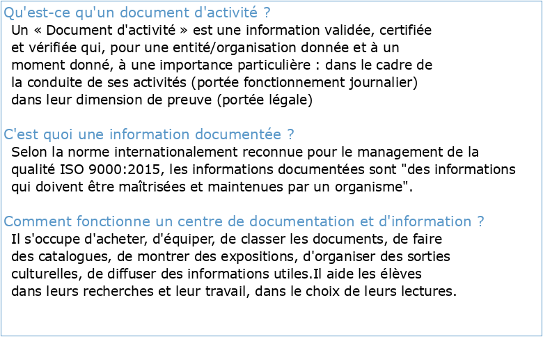 Information et documentation — Gestion des documents d’activité