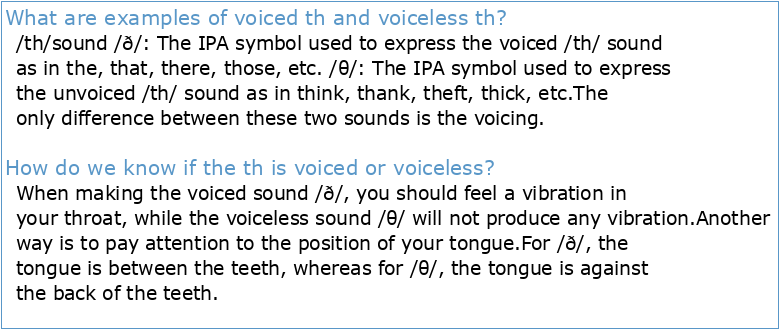 Pronunciation Practice: th sound / th / / th / voiceless voiced