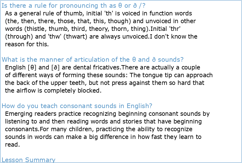 The Teaching of [θ] and [ð] Sounds in English