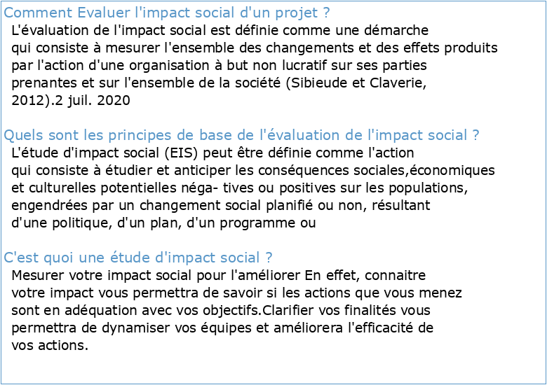 EVALUATION DE L'IMPACT SOCIAL (EIS) DU PROGRAMME