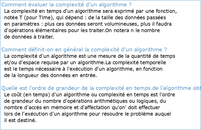 Complexité des algorithmes : Grand Oh =1Version préliminaire du