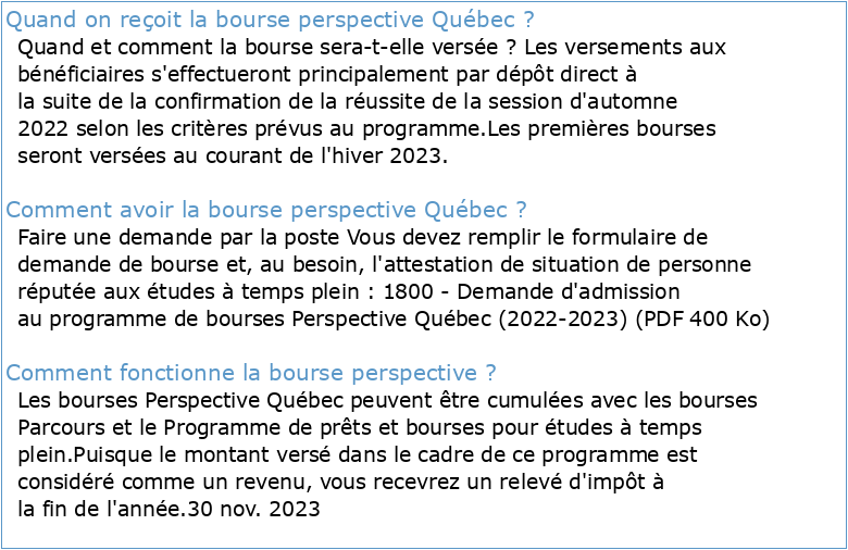 Bourses Perspective Québec Programmes admissibles 2023-2024