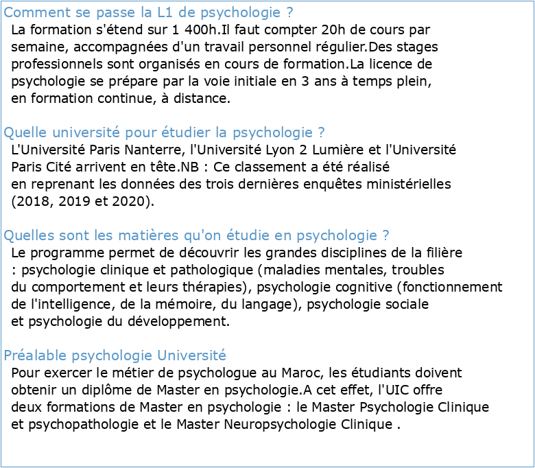 ÉTUDES DE 1er CYCLE EN PSYCHOLOGIE À L'UNIVERSITÉ DE