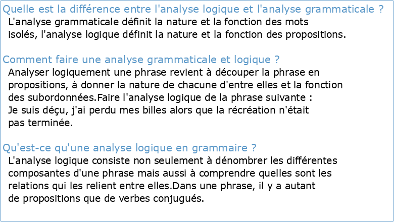 Analyse « logique » et grammaticale