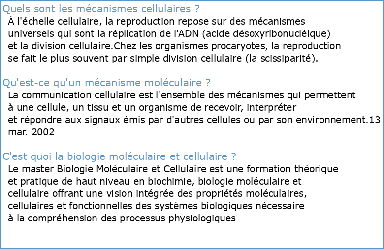 Mécanismes cellulaires et moléculaires de la