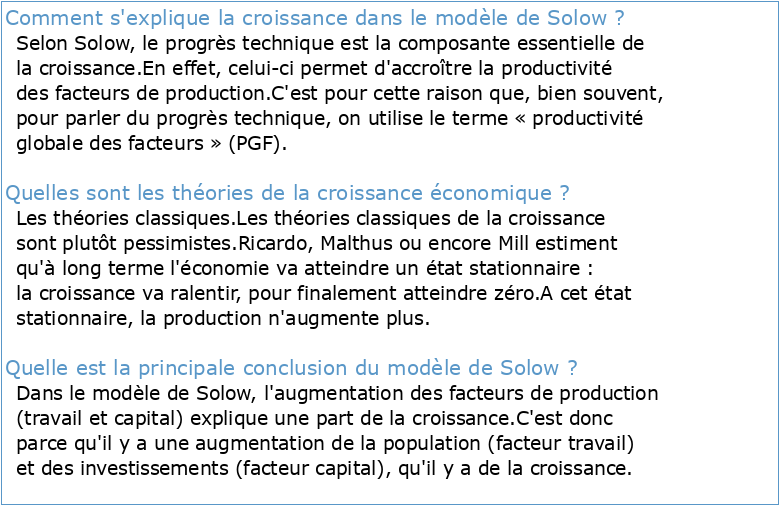 La croissance économique selon Solow et Ramsey