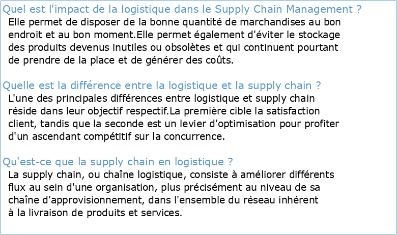 De la logistique au supply chain management (SCM)