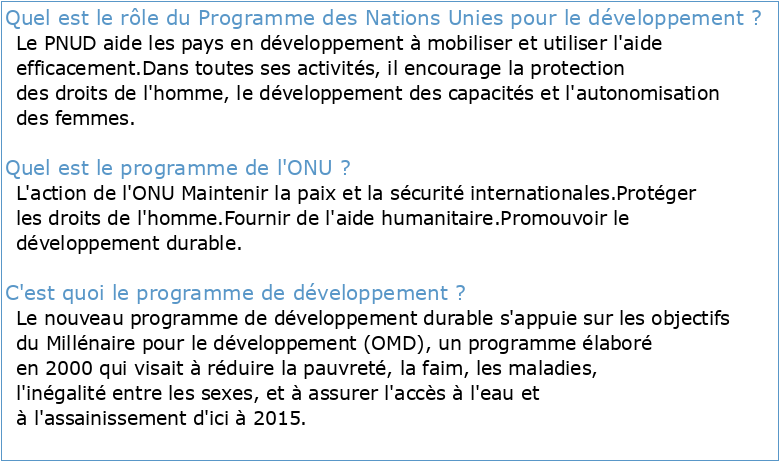 Le Programme des Nations Unies pour le développement