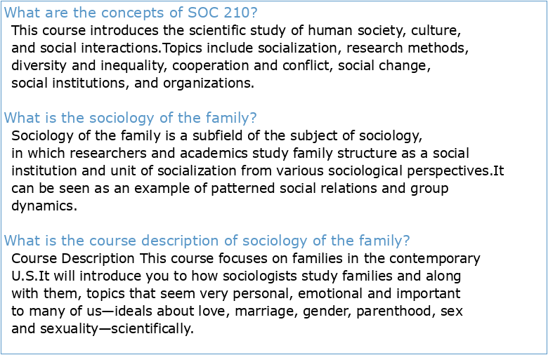 SOCI 210 Sociology of the Family