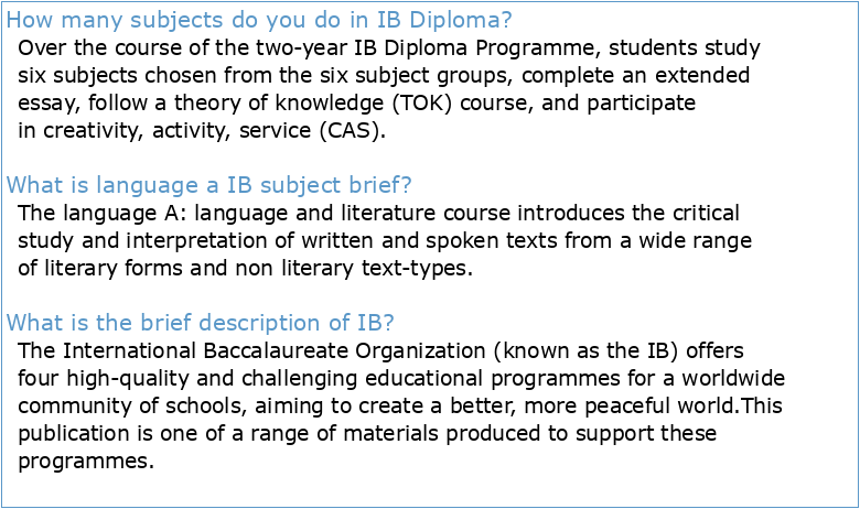 International Baccalaureate Diploma Programme Subject Brief