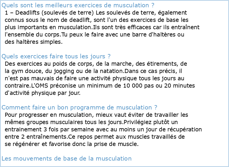 GUIDE DES EXERCICES MUSCULATION