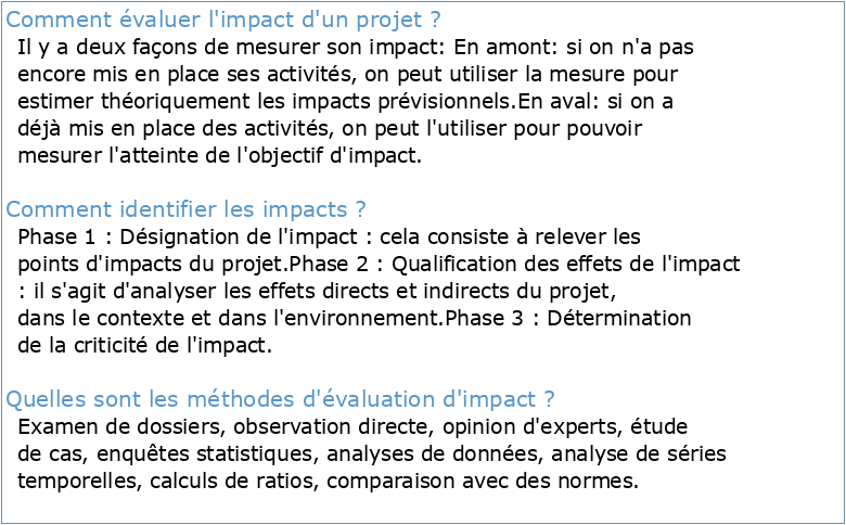 Identification et évaluation des impacts du projet