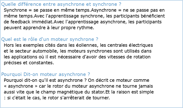 La différence entre moteur synchrone et asynchrone
