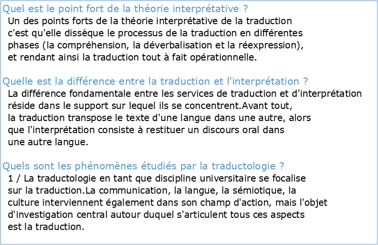 La Théorie Interprétative de la Traduction I II