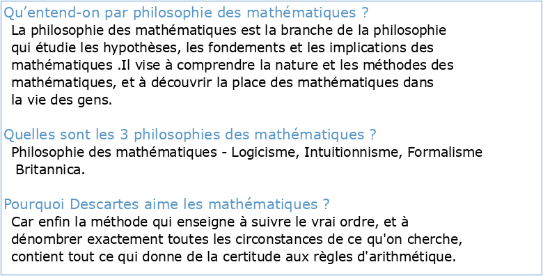 La philosophie des mathématiques