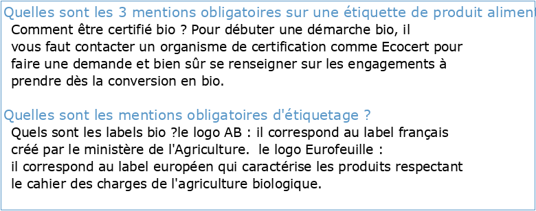 Note d'étiquetage des denrées biologiques  Certification Bio