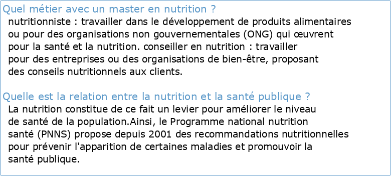 Nutrition Humaine et Santé Publique (NHSP) Nom de parcours 1