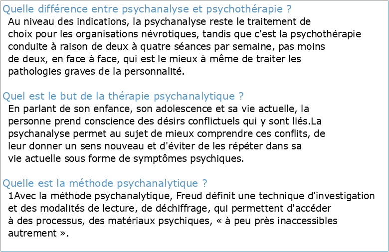 Psychanalyse et psychothérapie psychanalytique